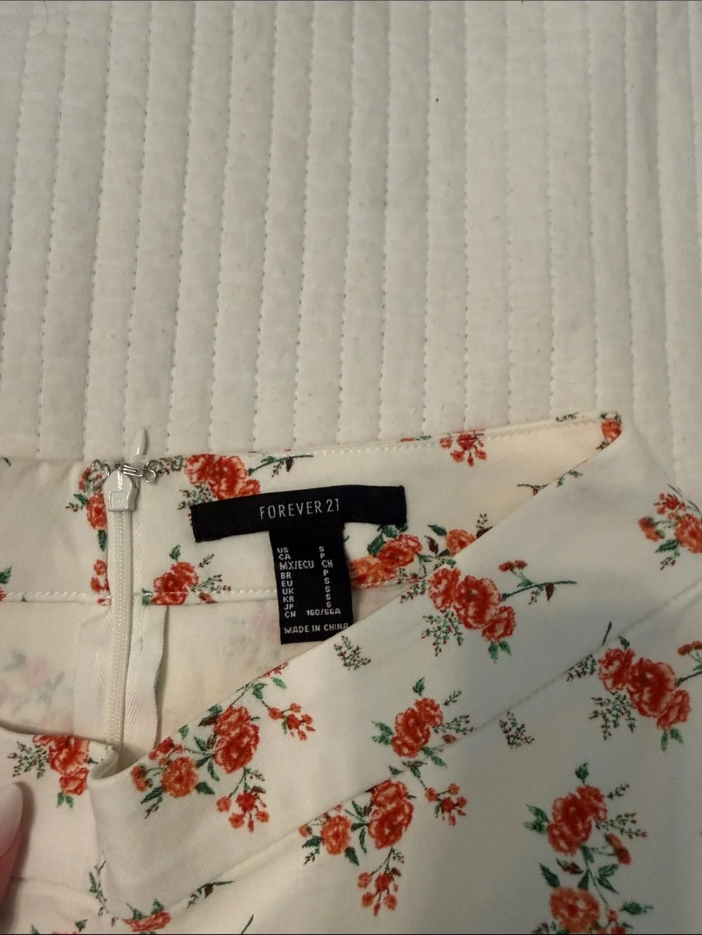 Forever 21 White A-Line Mini Skirt with Red Floral Print
